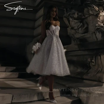 Brilhante A-Line Evening Party Vestidos, Querida vestido de noiva sem mangas, Chá de comprimento, Birthday Party, Vestido Ocasião Formal