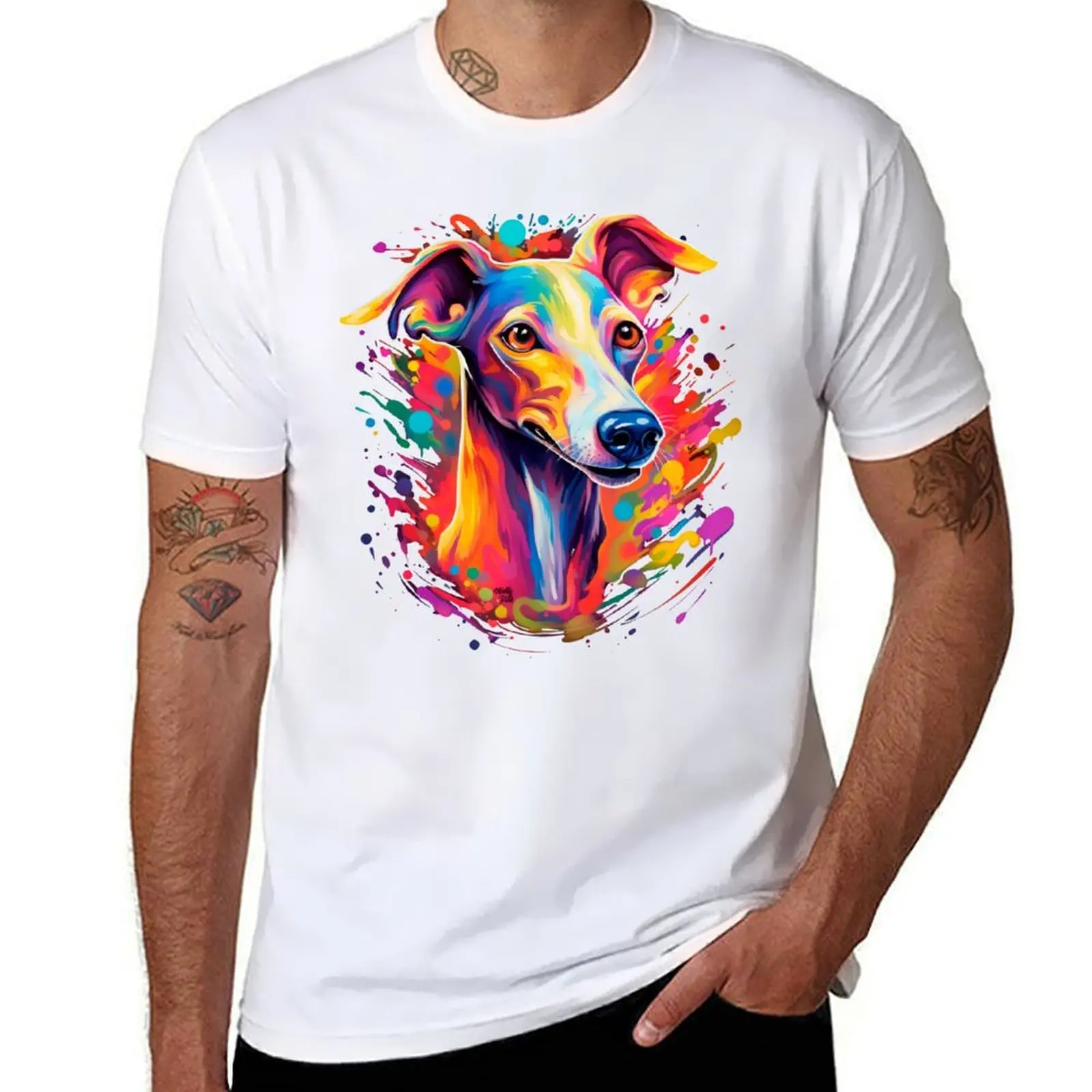 

colorful whippet, cute dog head T-Shirt t shirt man casual essential t shirt T-Shirt