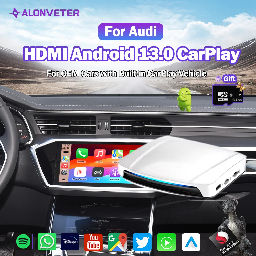 

Wireless CarPlay Ai Box Carlinkit UHD Box HDMI Android 13.0 System Wireless Android Auto Tv Box 8+128GB Qualcomm SDM660 For Audi