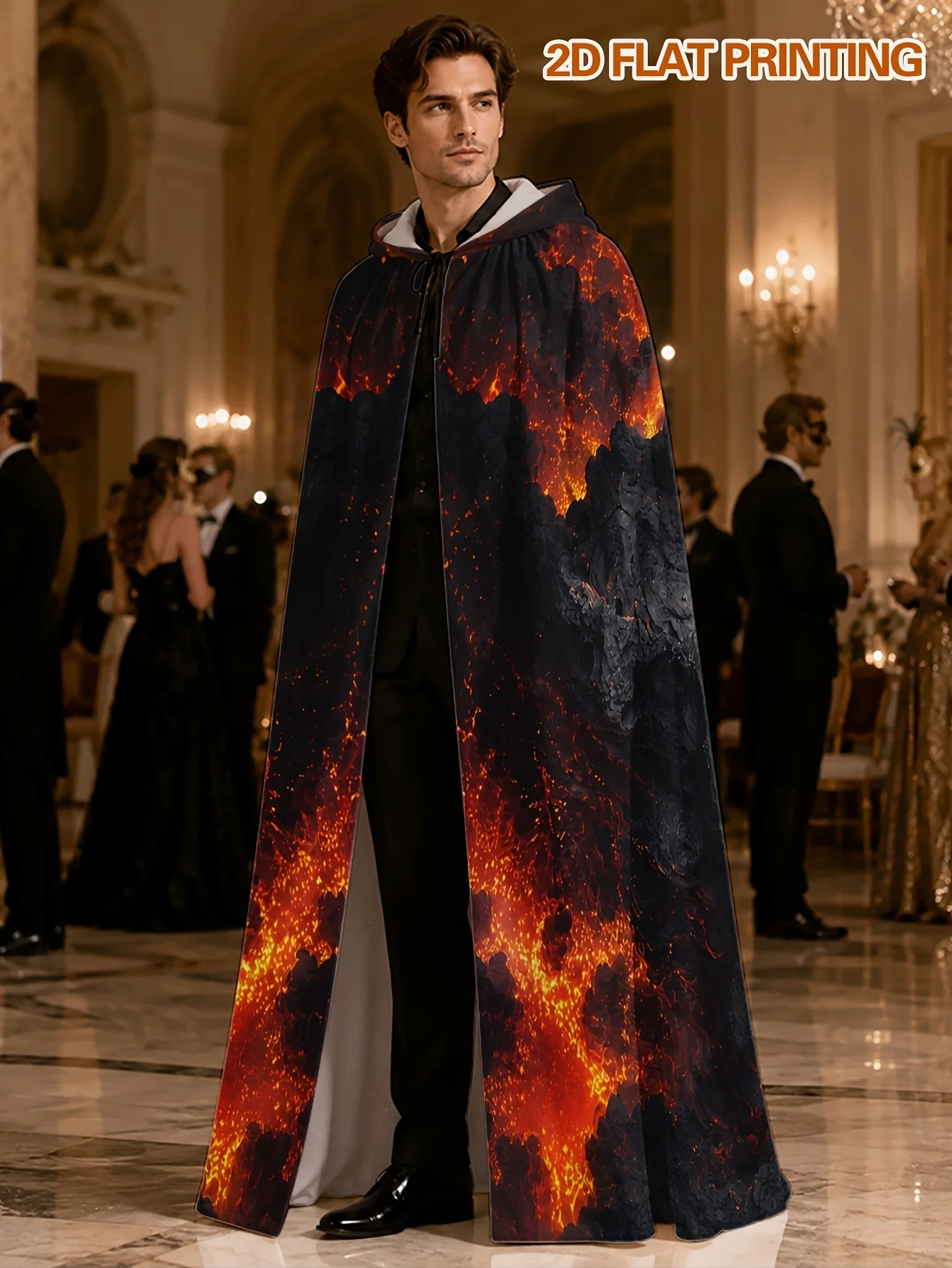 Customization An Adult Hooded Cape, Designed With An Abstract Lava Fire Pattern, Is Specially Made For Halloween And Christmas O