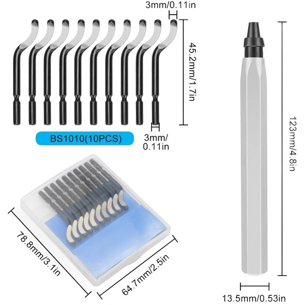 Metal Handle Hand Deburring Tool With 10 Piece Replacement For Plastic Aluminium Abrasive Tools Accessories