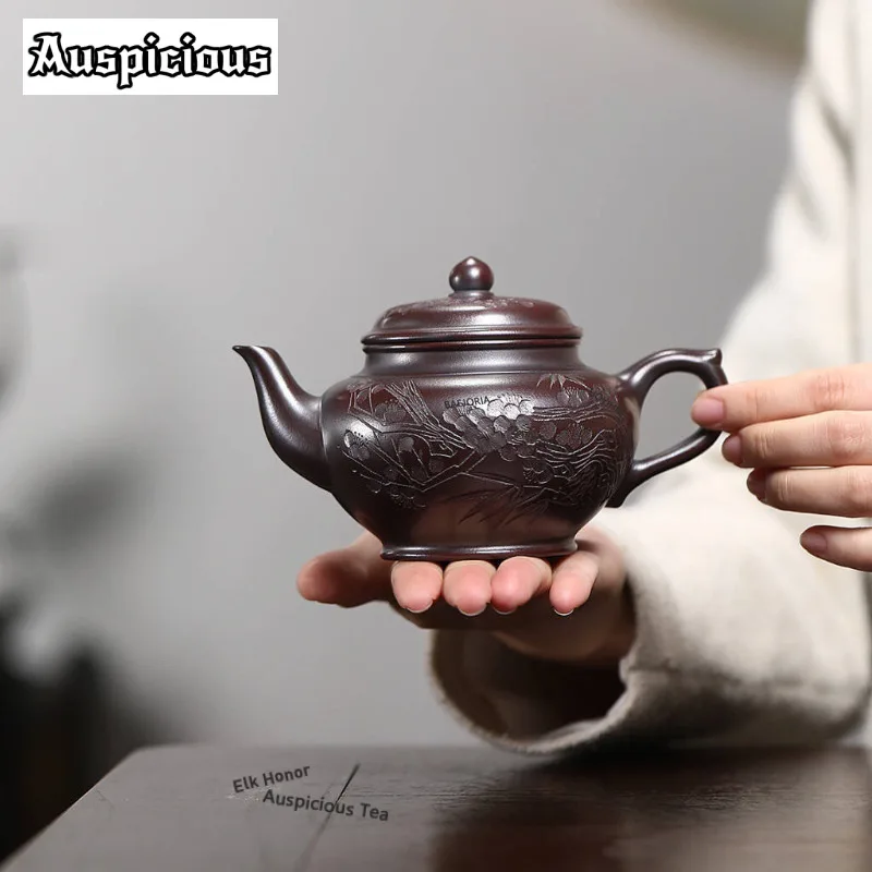 350ml Exquisite Yixing Purple Clay Teapots Handmade Smile Sakura Pot Raw Ore Bronze Mud Kettle With Filter Zisha Tea Set Gifts