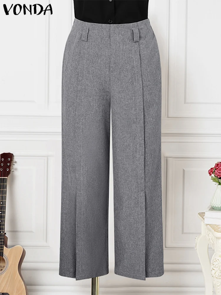 VONDA Elegant Office OL Lange broek Damespakbroek 2024 Mode Het hele seizoen Effen Kleur Casual Split Bottoms Oversized