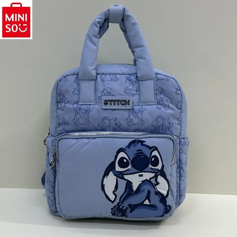 MINISO   Disney high-quality cartoon Stitch lightweight storage handbag for ladies, cute and versatile casual shoulder bag