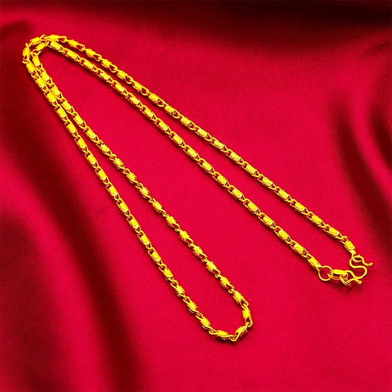 قلادة نجاح سلسلة دلو للنساء من الذهب عيار 24 قيراط AU999 - سلسلة مناسبة للرقبة، روابط راقية، نعمة، للارتداء والهدايا