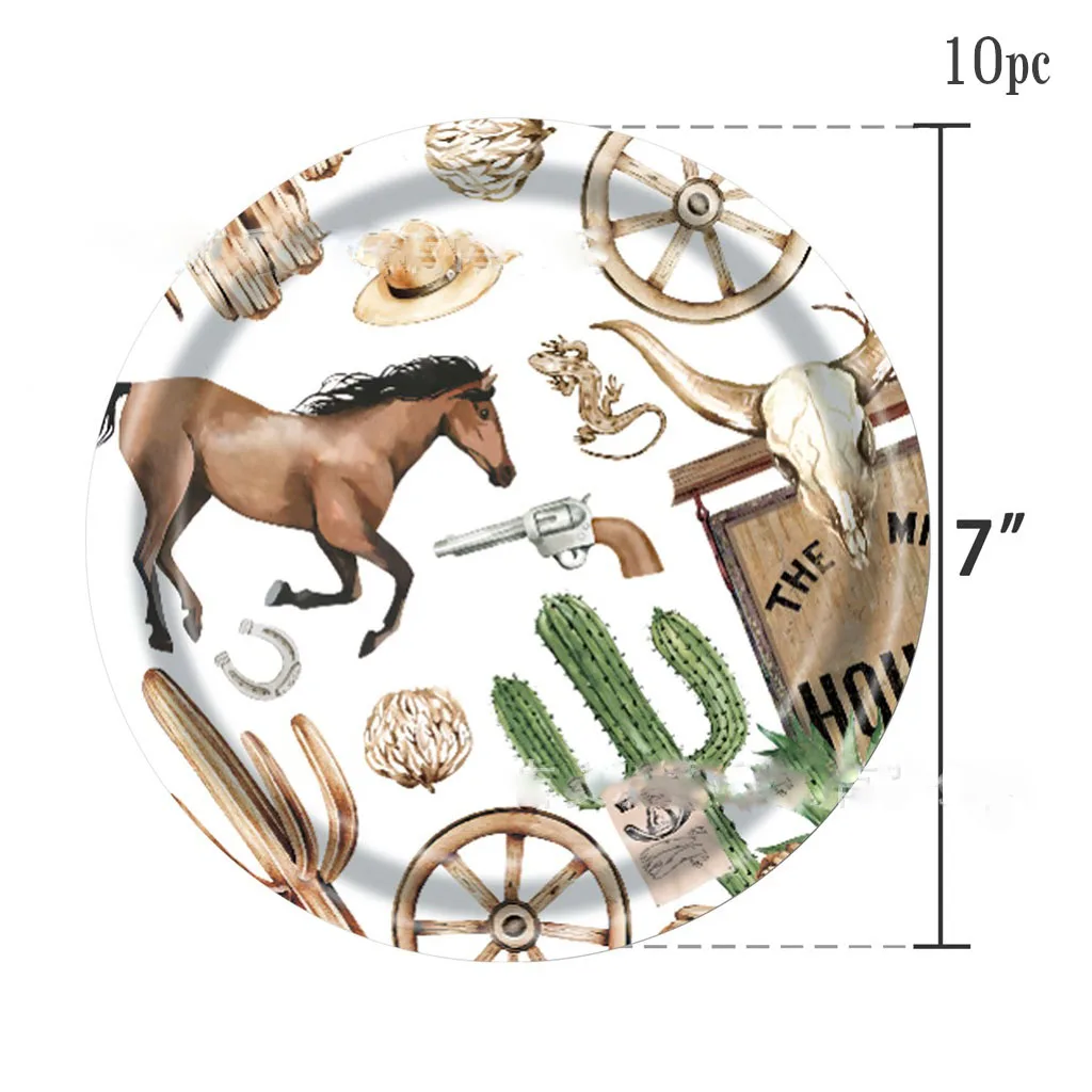 10 Gäste Wild Western Cowboy Geburtstag Einweggeschirr Rennpferd Teller Servietten Alles Gute zum Geburtstag Partyzubehör – Detail 2