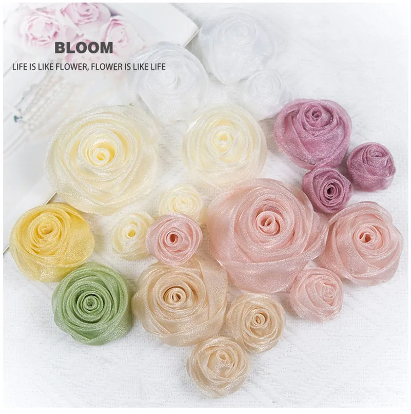 5 Stück 3cm Organza Schneerosen-Köpfe Haarschmuck Partydekoration Kleine Blumen DIY Handgemachtes Kleidungszubehör Kostümdesign – Detail 3