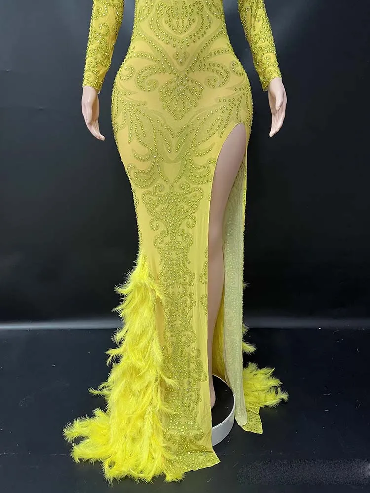 Hoge kwaliteit hot stamping sexy split veer splitsen jurk 2025, nieuwe mode aangepaste dameskleding