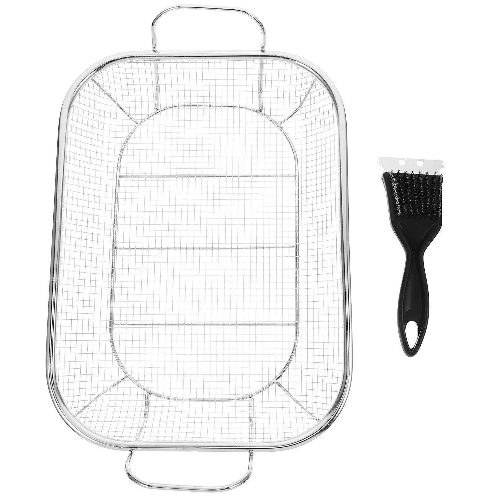 

1 Set Stainless Steel Bbq Grill Basket Fine Mesh Large Capacity For Chicken Wings Fries Fish Nuggets Outdoor Camping Cooking