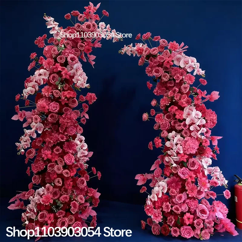 5D Pinkfarbene Rosen-Hortensien-Blumenarrangement für den Gang, Hochzeits-Hintergrund, Ochsenhorn-Bogen-Dekoration, Hängende Blumenreihe, Bankett-Fensterdekoration – Detail 2