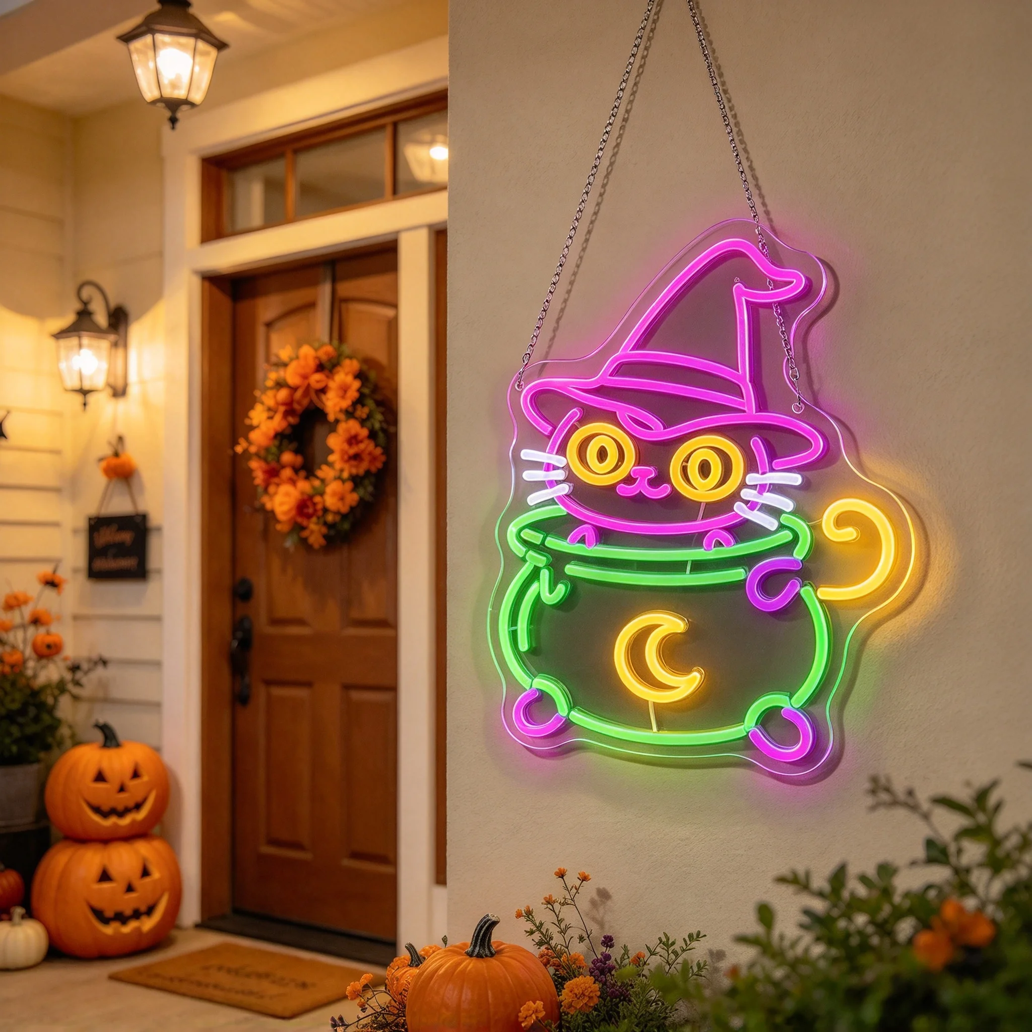 1Halloween cat magic hat wall decoration light LED acrylic luminous light board dimming switch button Halloween decoration