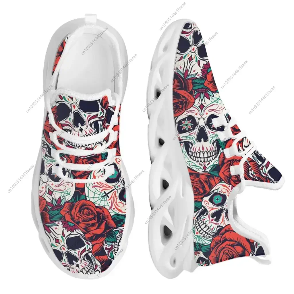 Custom Made White Red Blue Classic Candy Skull Rose Women Shoes New Chunky Sneakers Lace-Up Vulcanize Shoes 2022 Plus Size