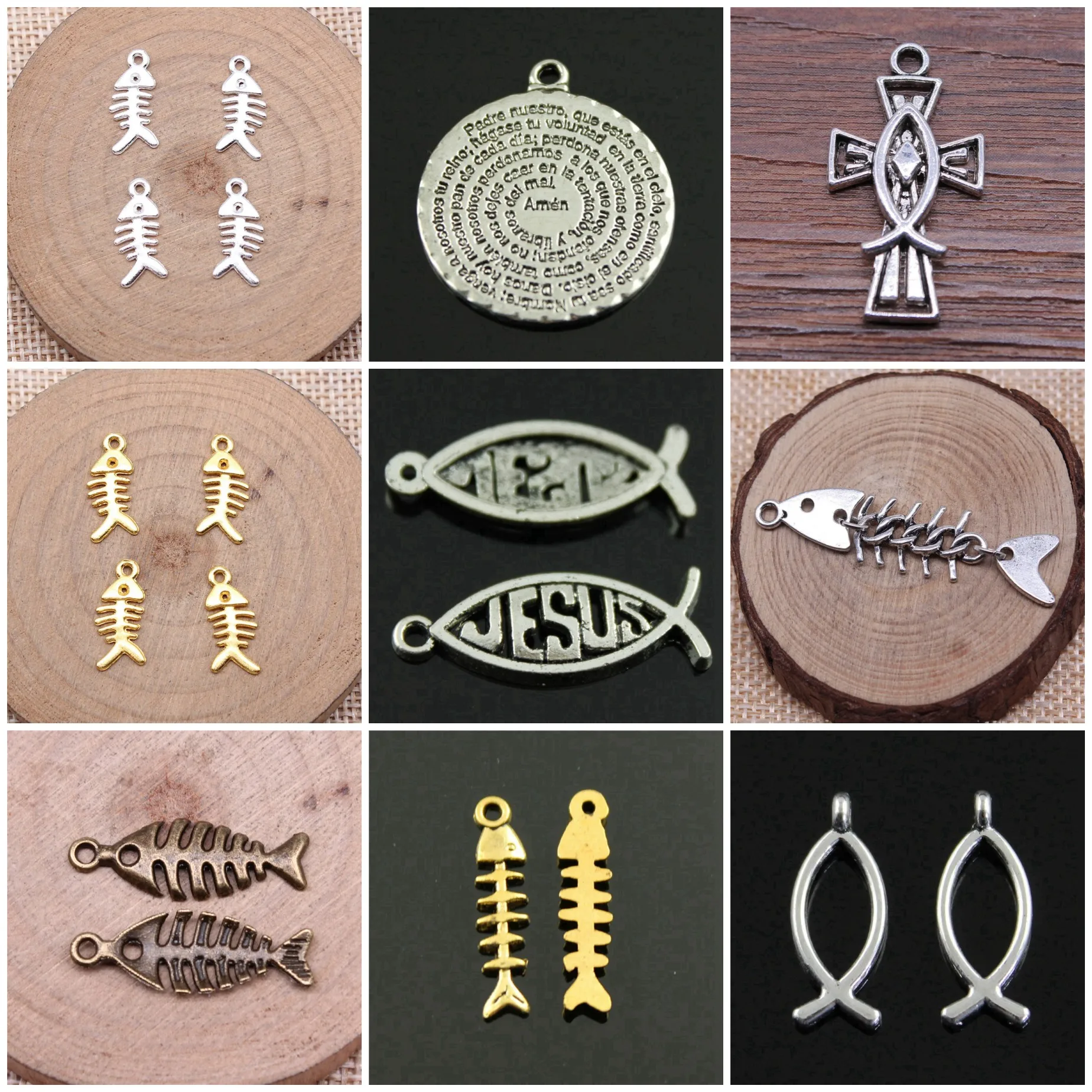Zinc Alloy Fish Bone Symbol Religious Amulet Charms Pendant Christian For Keychain Earring Necklace Jewelry Accessories