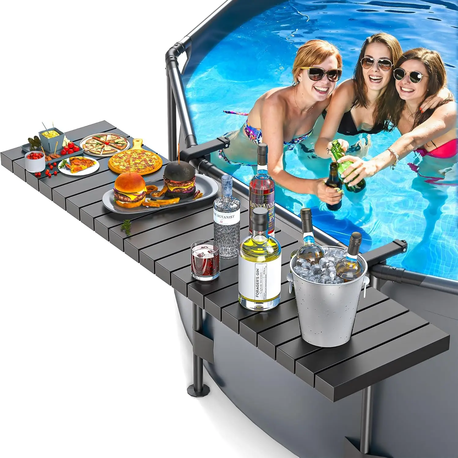 

Pool Bar, Hyperzoo Above Ground Pool Side Bar Swim Up Bar, Heavy-Duty Aluminum 49"×9.6" Poolside Bar Holds 110 lbs