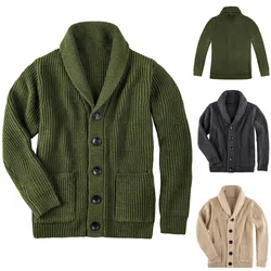 2025 Autumn/Winter Luxury Fashion Sweater Men's High Neck Thickened Single breasted Pocket Top Knitted Cardigan Men's Coat