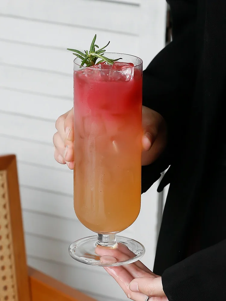 Crystal Straight Tube Cocktail Cup Light Thin High Footed Juice Glass Nordic Style Pure Color Long Drink Glass Qian Dao Jia