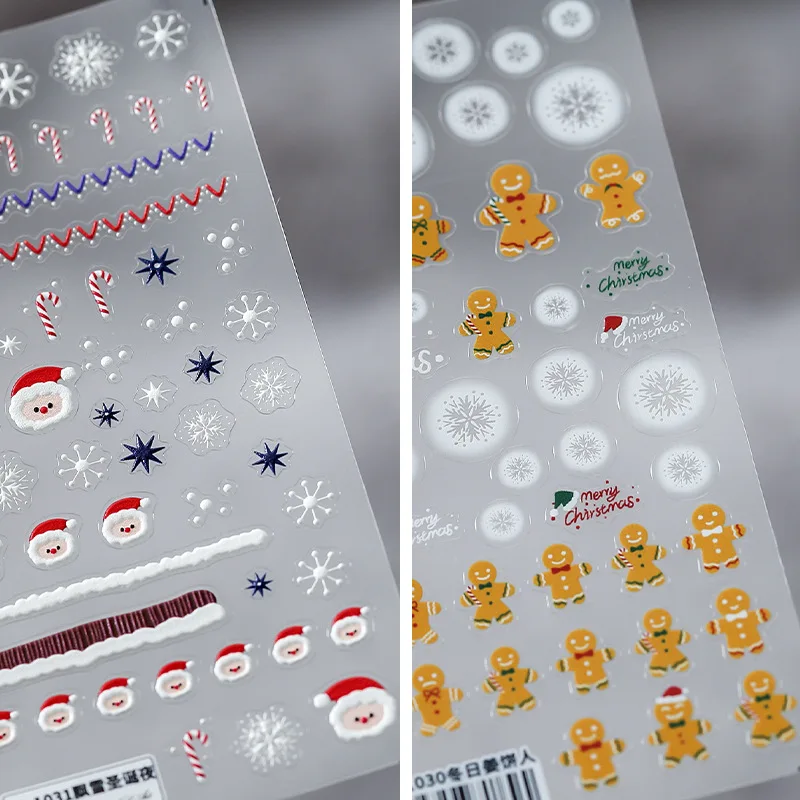 

5D Embossed Nail Stickers Snowy Christmas Night Self Adhesive Premium Glossy Vinyl for Women Party Decor