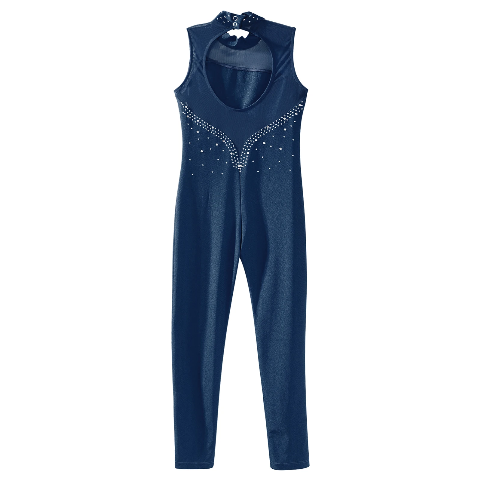 Kids Girls Gymnastic Ballet Leotards Figure Ice Skating Dance Bodysuit Unitard Shiny Rhinestone Sleeveless One Piece Jumpsuit