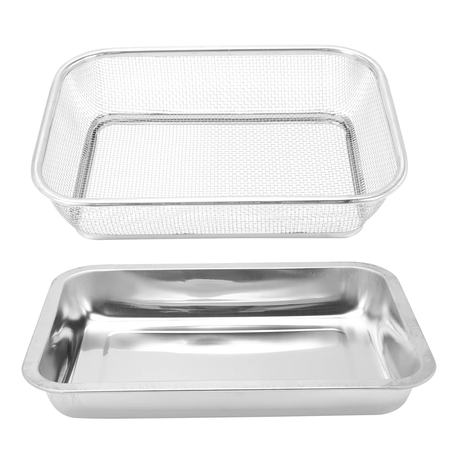 

1Set Stainless Steel Oil Drain Basket Heavy Duty Baking Sheet Cooling Rack Kitchen Tool Dishwasher Safe Mirror Finish