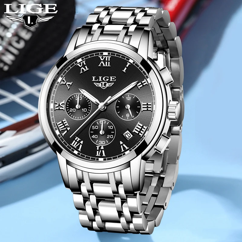 LIGE Fashion Luxury Man Watch Business Steel Band Casual Waterproof Luminous Quartz Men's Wristwatch Auto Date Reloj Hombre Gift
