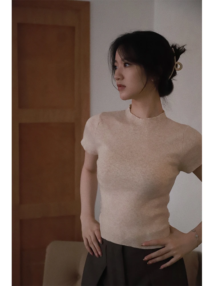 เสื้อถักทรงสลิมฟิต ดีไซน์ไข่ขี้เกียจ แบรนด์ SerioLudere สำหรับผู้หญิง คอสูง แฟชั่นเกาหลี สไตล์สปอร์ต ทรงปกติ