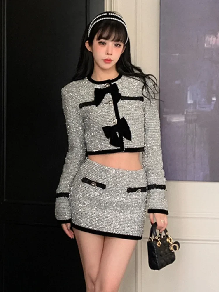 High Street French Small Fragrant Two Piece Set Women Short Jacket Coat + Skirt Suits Fall Winter Korean Fashion 2 Piece Outfits