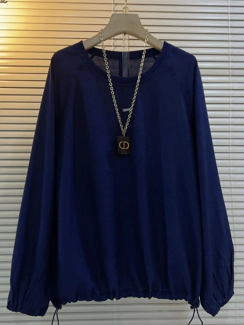 

Fall 2025 plus Size Casual Slimming Long Sve Pure Color White Top Faionable Comfortable Versatile plus Size Women's T-irt