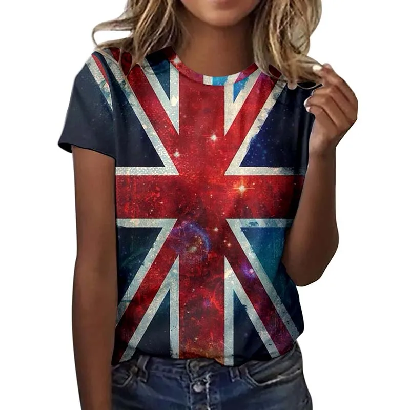 Summer British Flag 3D Print T-shirt Women Man Short Sleeve T Shirts Harajuku Streetwear Tees Oversized Y2k Tops Girls Clothing