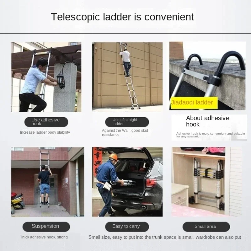 2M 2.6M Aluminum Alloy Ladder Portable Telescopic Household Folding Lifting Hook Pedal Single Ladder Indoor And Outdoor