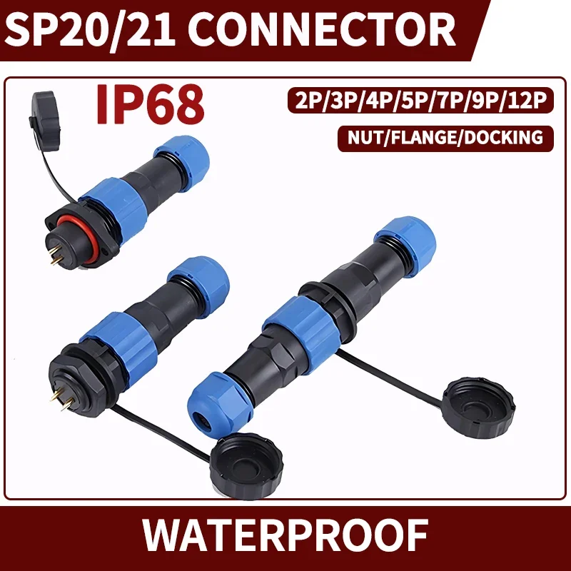 

1Pcs IP68 SP21 SP20 Back Nut/Flange/Docking Connector Waterproof Male Female Butt Type Aviation Socket with 2/3/4/5/6/7/9/12 Pin