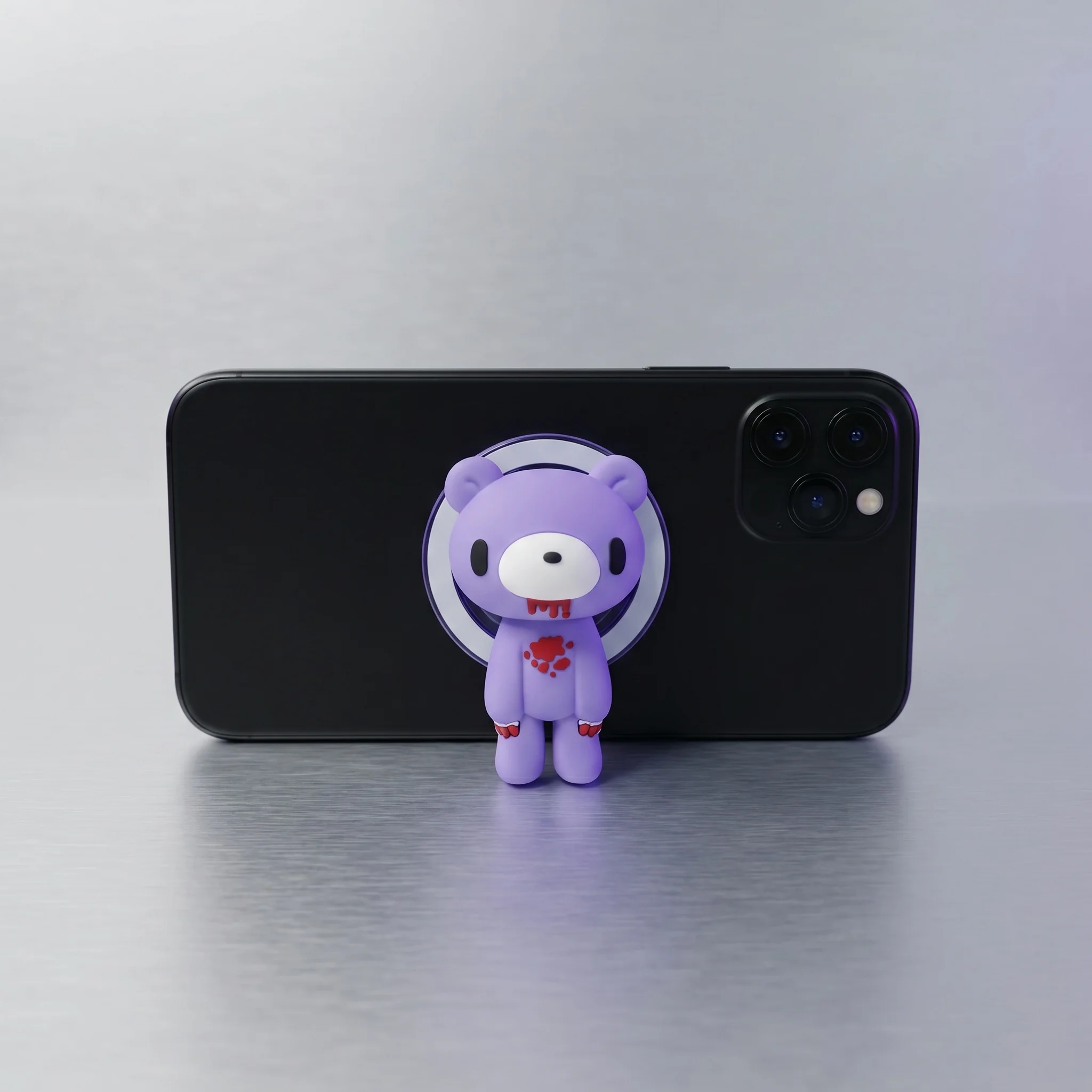 Purple Bear Gloomy Style Magnetic Phone Grip, Cute Cartoon Suction Cup Stand, Universal for Men & Women, Trendy Y2K Accessory