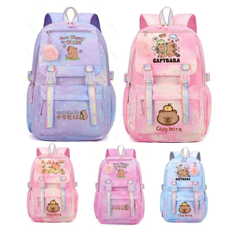 귀여운 Capybara 학교 가방 고등학생 배낭 십대 소녀 대용량 중학교 노트북 Mochila 4 색