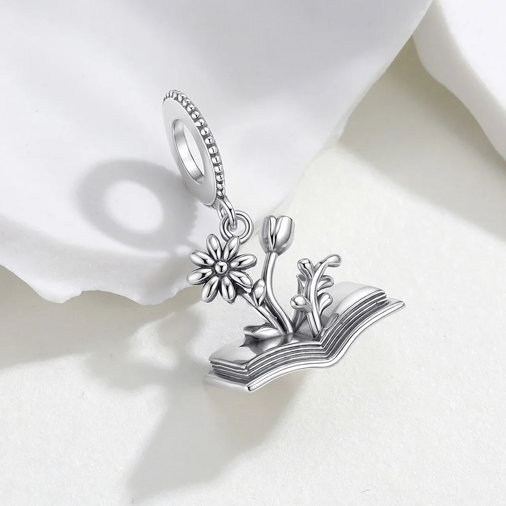 925 Sterling Silver Charm Teacher's Day Book Bouquet Greeting Card Pendant Fit Original Bracelets Jewelry Gift For Women Teacher