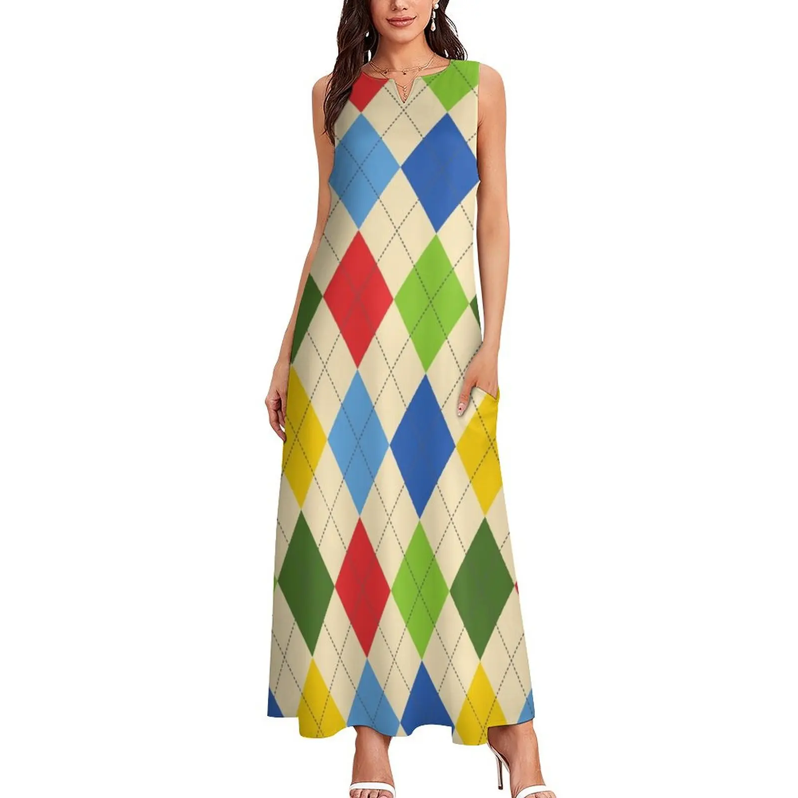 1980s Preppy Retro Vintage Rainbow Argyle Long Dress luxury evening dresses 2025 bandage dress