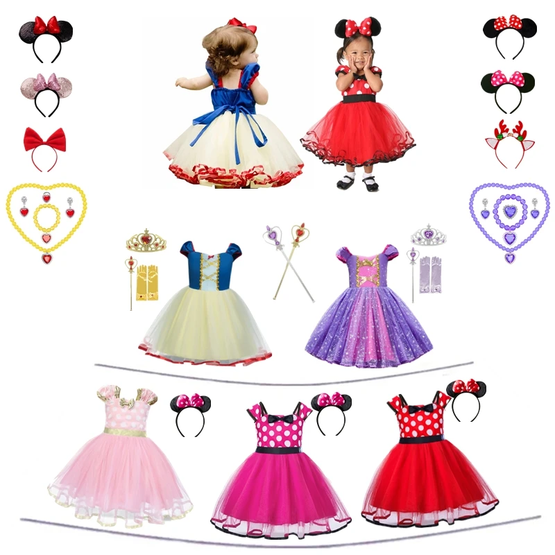 Cute Baby Girl Dress for 9M-5Yrs Children Summer Clothes Kids Minni Mouse Polka Dot Dress Girls Birthday Party Christmas Costume