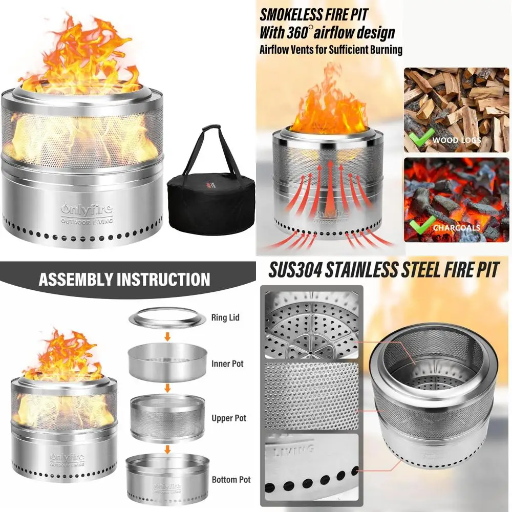 

Portable Outdoor Wood Burning Fire Pit, 19.5 Detachable for Camping, Tailgating, Patio, and Backyard Use