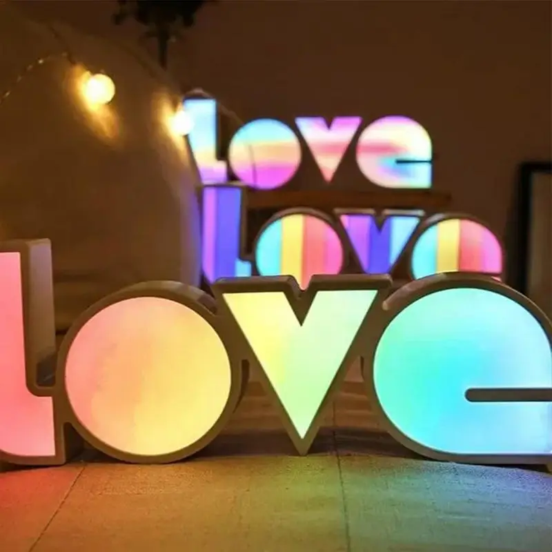 Love Neon Sign 3D LED LOVE Night Lights Sign Colorful Letter Sign Night Lamp Valentine's Day Decor Light for Bar Outdoor Cafes