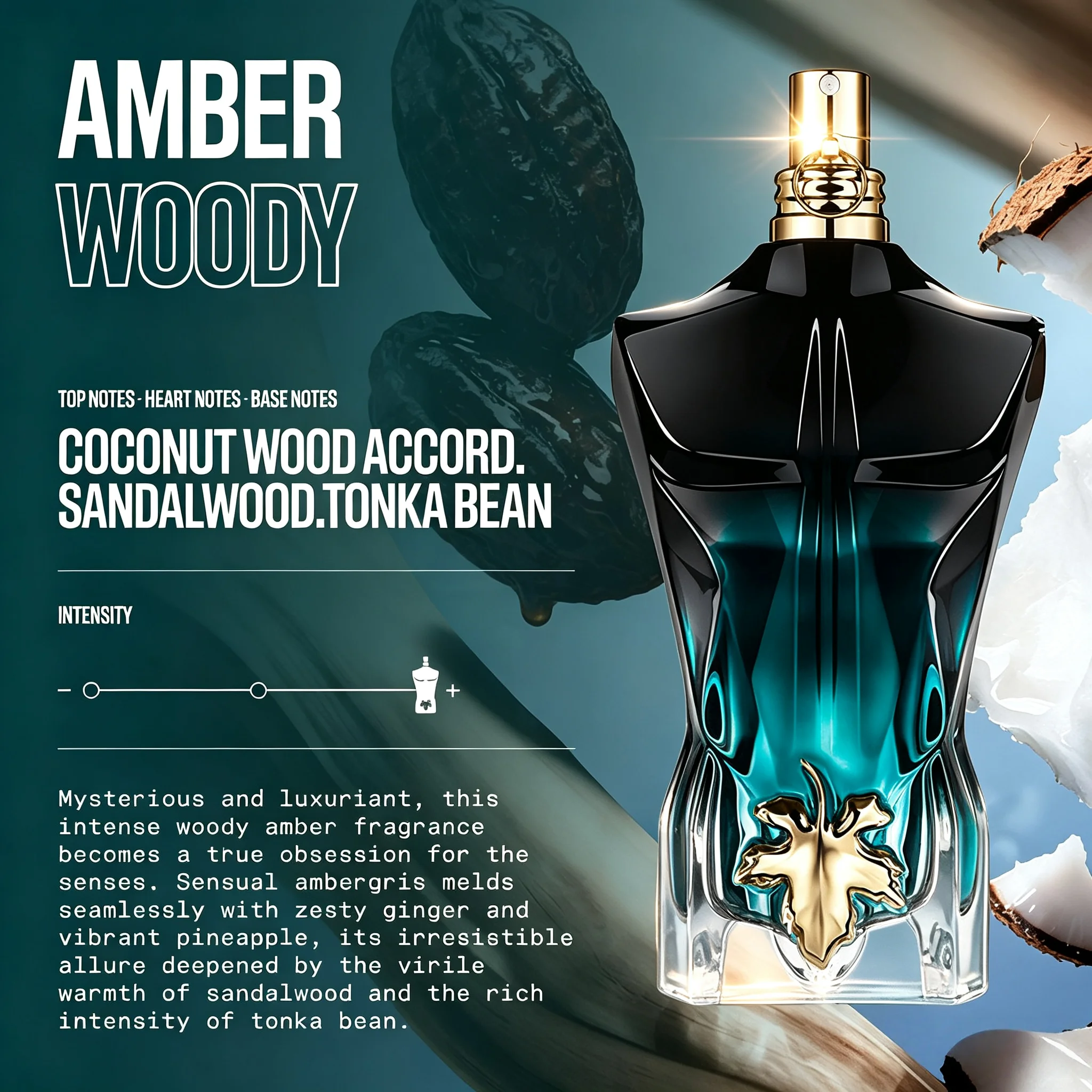Jean Paul Gaultier Le Beau Le Parfum Intense para Hombre - Colonia Masculina de Larga Duración con Notas Amaderadas y Ámbar, con Madera de Coco, Frijol Tonka y Sándalo - Spray de Fragancia de Diseñador