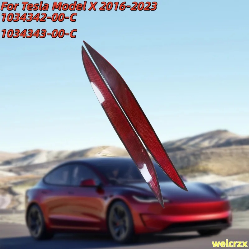 

For Tesla Model X 2016-2023 2pcs Left &Right Red Rear Bumper Reflector reflective strips Warning strip 1034342-00-C 1034343-00-C