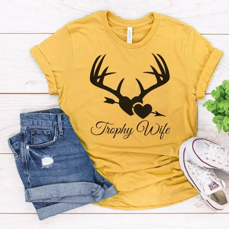 Trophy Wife Black Lettering  Sassy Funny Humor Country Deer Antlers Item 4001 T shirt