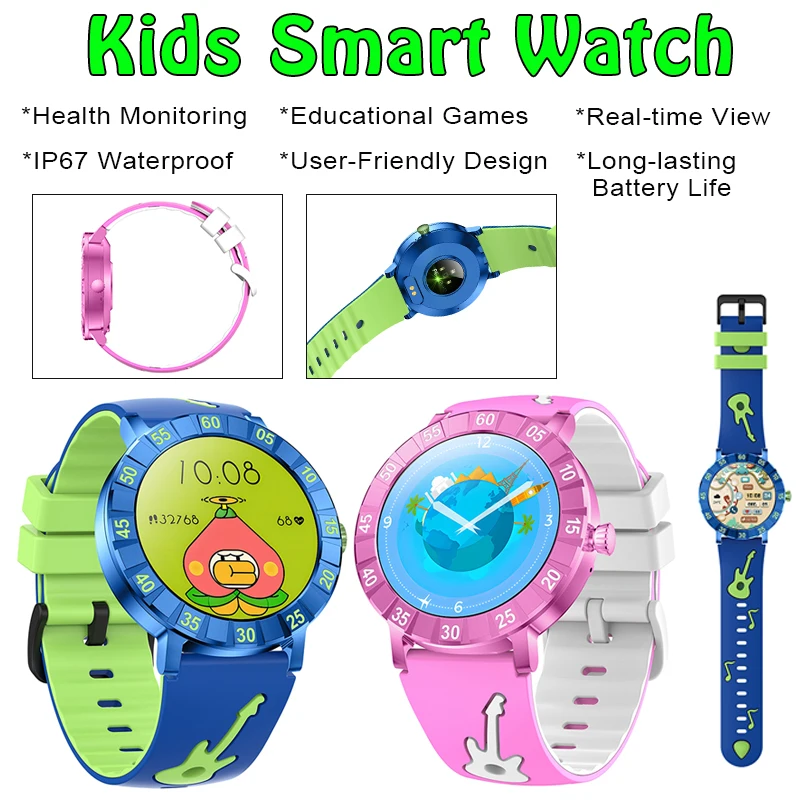 

Kids Smart Watch with HD Touch Screen Health Heart Rate Blood Oxygen Sleep Monitoring Bluetooth Call Music Watch Boy Girl Gift