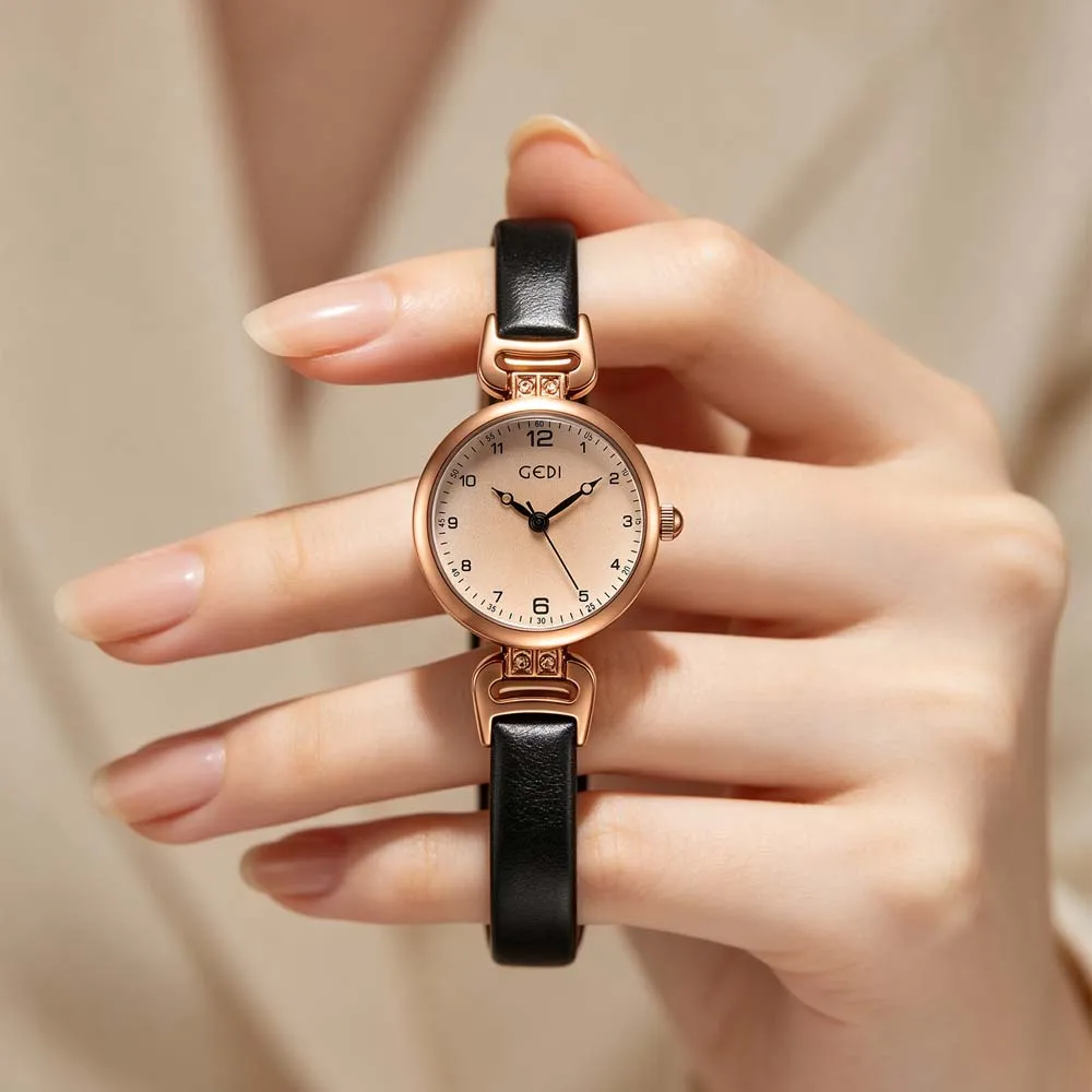 Gedi Retro-Style Women's Quartz Watch Simple Elegant Watch for Students Leather Strap Women's Watch часы женские наручные reloj