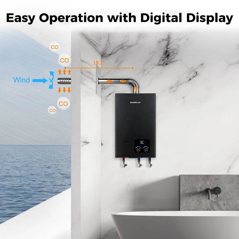 Camplux CM264B ガス式タンクレス給湯器 2.64GPM オンデマンド給湯システム (住宅用、全館対応、ブラック)