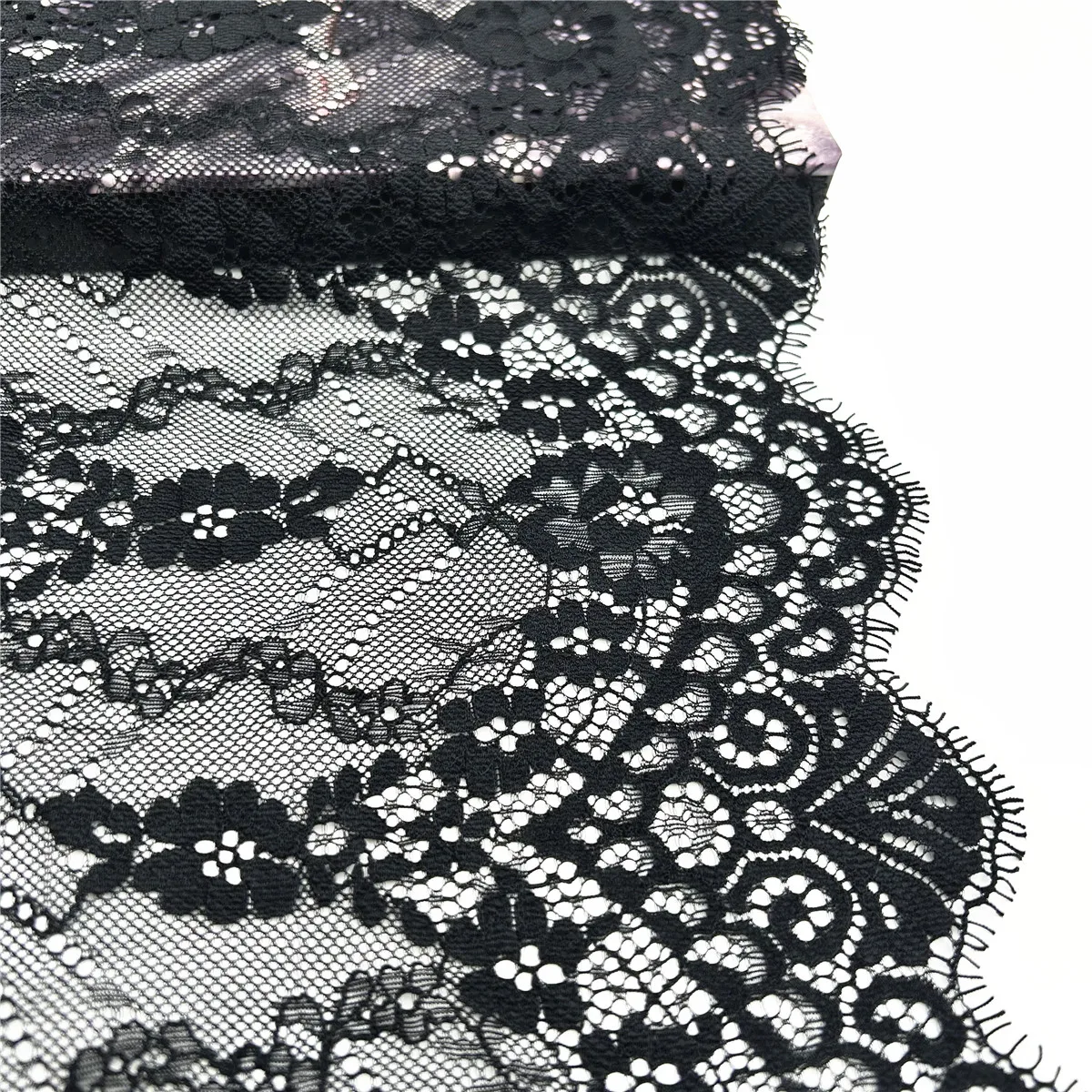 3M/Lot 1.5M/pc Width 9 3/4 inch (25cm) Black Eyelash Lace Trim Non-Elastic Lingerie Sewing Craft DIY Apparel Fabric Accessory