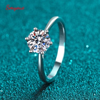 Smyoue D color 0.3-2CT Moissanite Engagement Ring Round Cut Platinum Plated S925 Silver Classic Lab Diamond Wedding Band