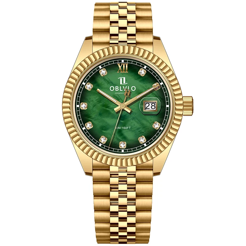 

OBLVLO Men Quartz Watch 39mm Luxury Wristwatch MOP Dial 5ATM Waterproof Sapphire Luminous Ronda505 Mov
