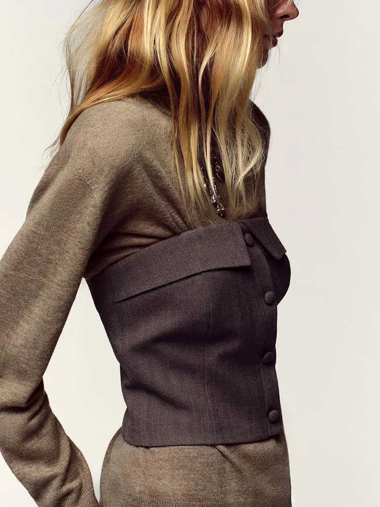 المرأة Faion مستقيم oulder Bared ضيق صالح صديرية دائرية جديد وصول الخريف 2025 تنوعا Ele المرحلة ارتداء العرقية Sle