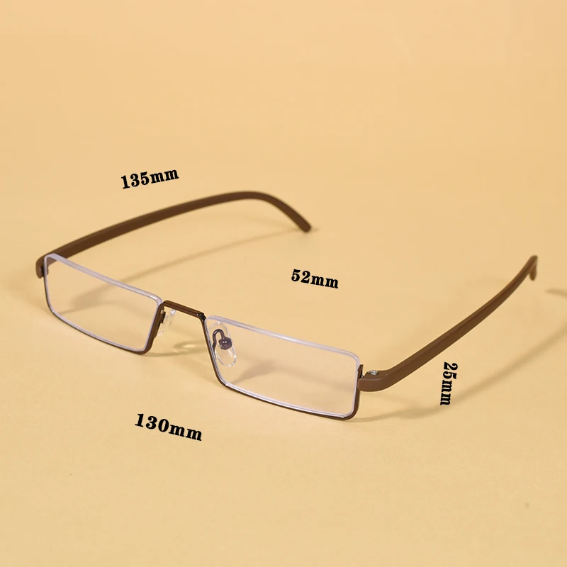 Metall Anti-Blau Licht Lesebrille Männer Halb Rahmen Brillen Männlichen Brillen Mit Fall + 125 + 175 + 225 + 275 + 300 + 350 – Detail 1