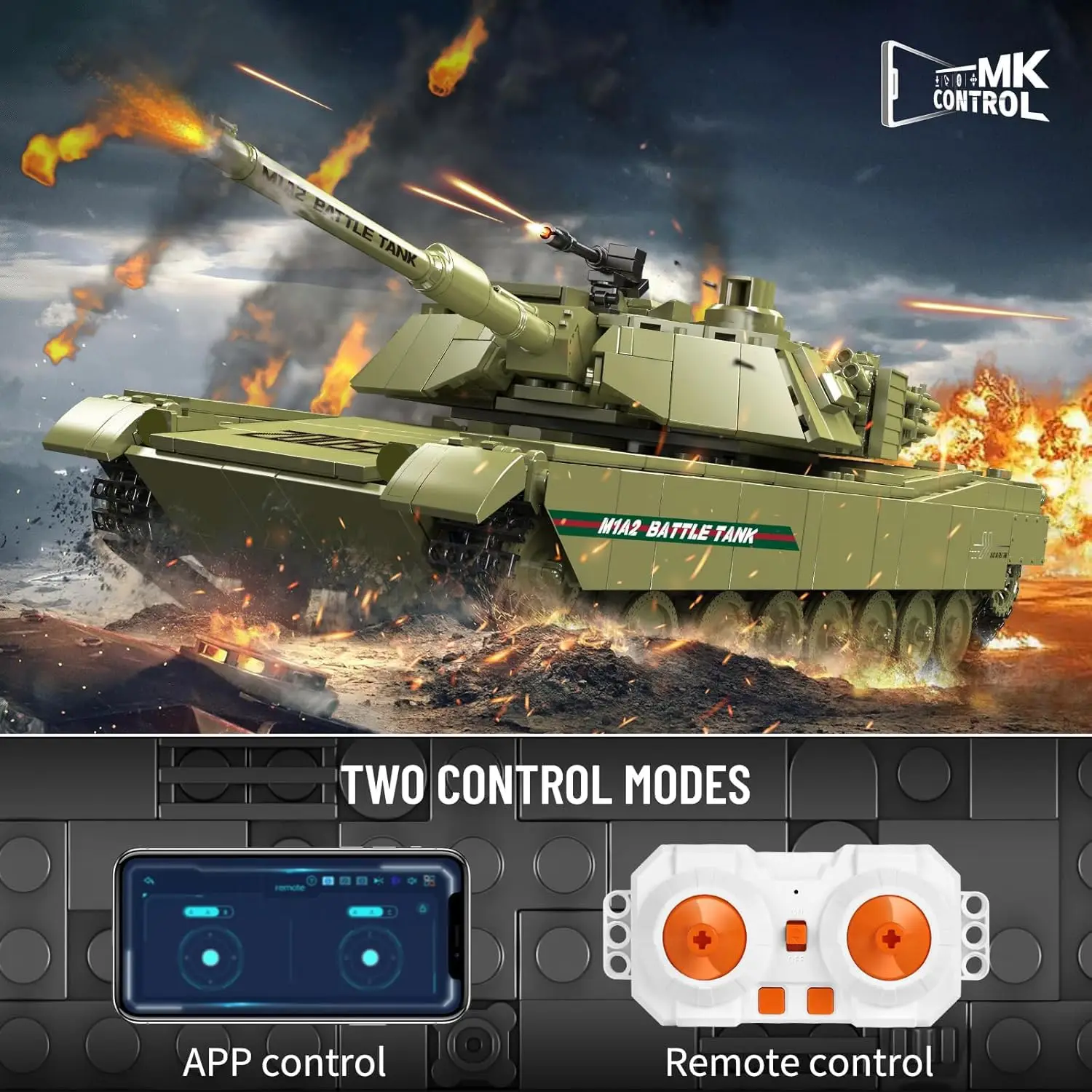 Mould King 20033 1168 PCS Kit de construcción de tanques militares RC, modelo del ejército controlado por aplicación para adultos y adolescentes, regalo de exhibición coleccionable