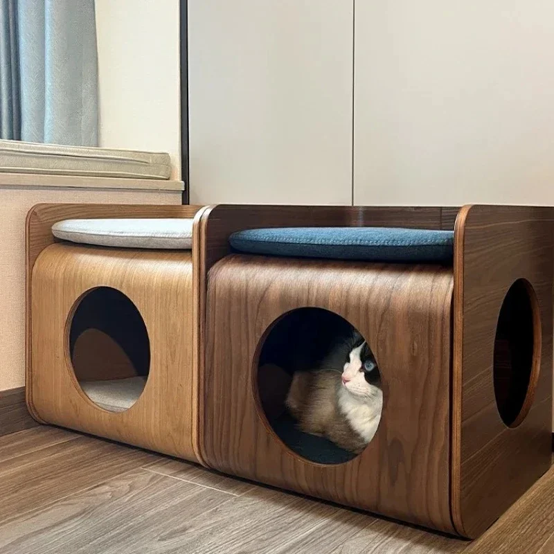 JJCat Nest Four Seasons Universal Closed Tree Hole Cat House Solid Wood Shared Furniture Pet Supplies
